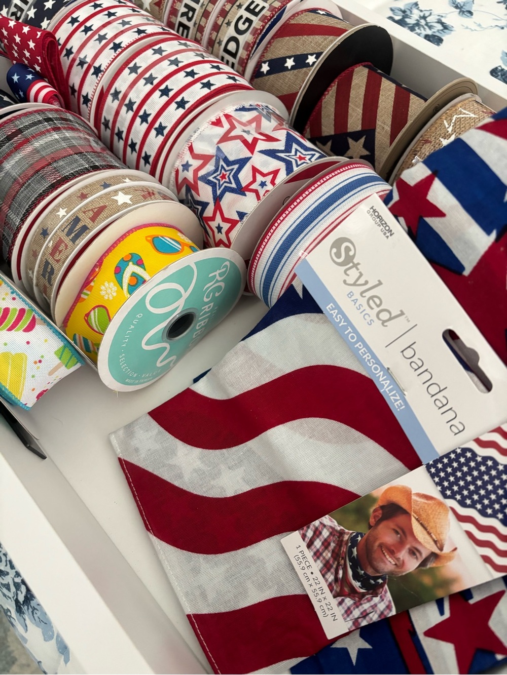 Patriotic Multiseasonal Ribbon Star Strips Set Star/Stripe Wired NEW Final Sale - Picture 9 of 10